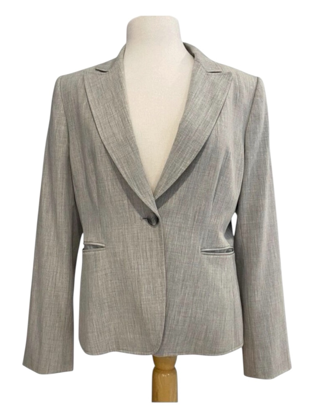 Tahari Arthur S. Levine blazer silver grey pockets feminine career woman size 12